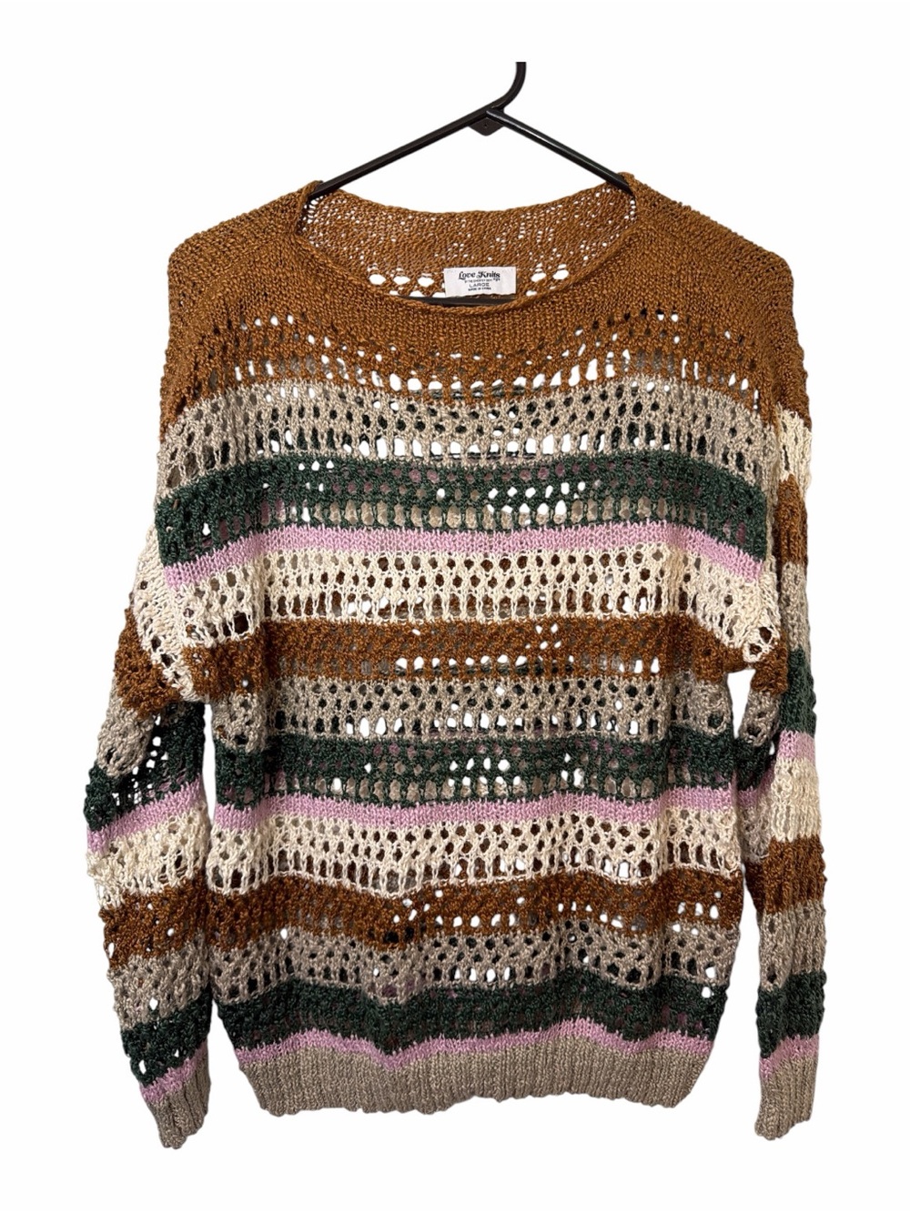 Love Knits Open Knit Multicolor Stripe Sweater NWOT